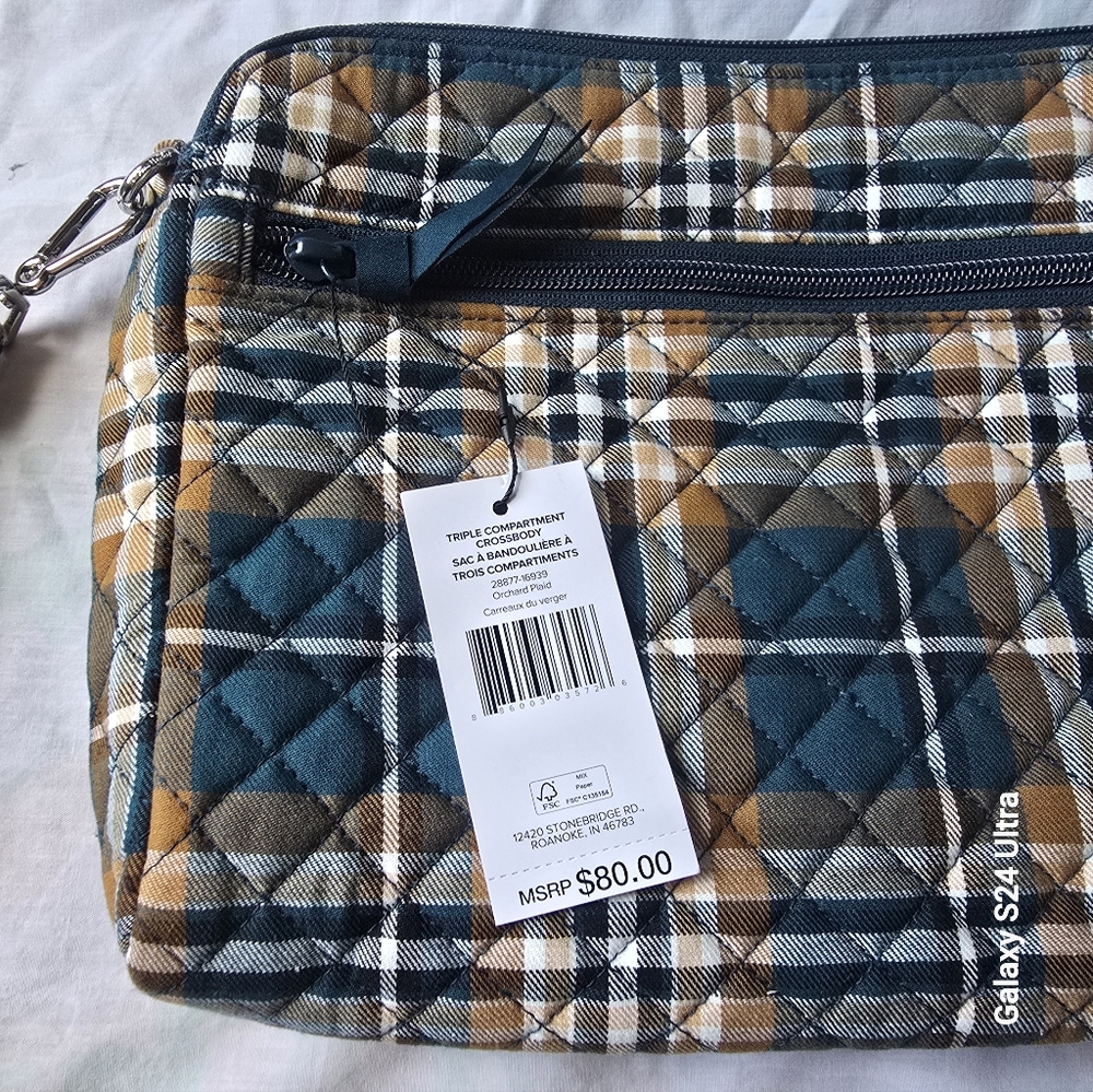 Vera Bradley Floral Blue and Orange Plaid Women's Bag